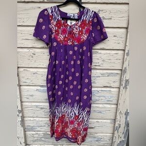 Vintage 80s Loungees Floral Cotton Hawaiian MuMu Loungewear Midi Dress NWT Small